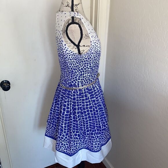 Eliza J Blue & White Multi Print Design Keyhole Dress Feminine Party Event - Picture 3 of 14
